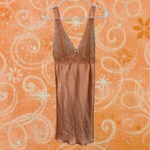 Vintage La Vie en Rose Peach Satin Lace Slip Dress Babydoll Nightdress S